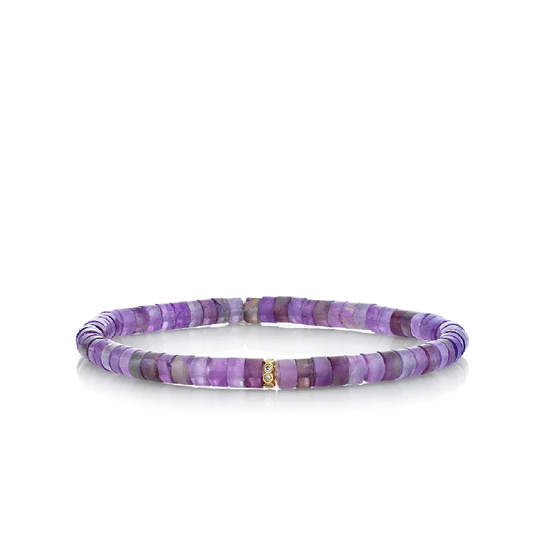 classic charm bracelets -Gold & Diamond Rondelle on Amethyst Heishi