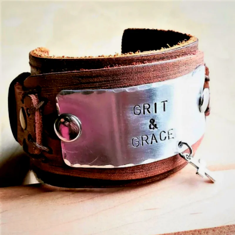 colorful beaded bangles -GRIT AND GRACE Distressed Leather Cuff