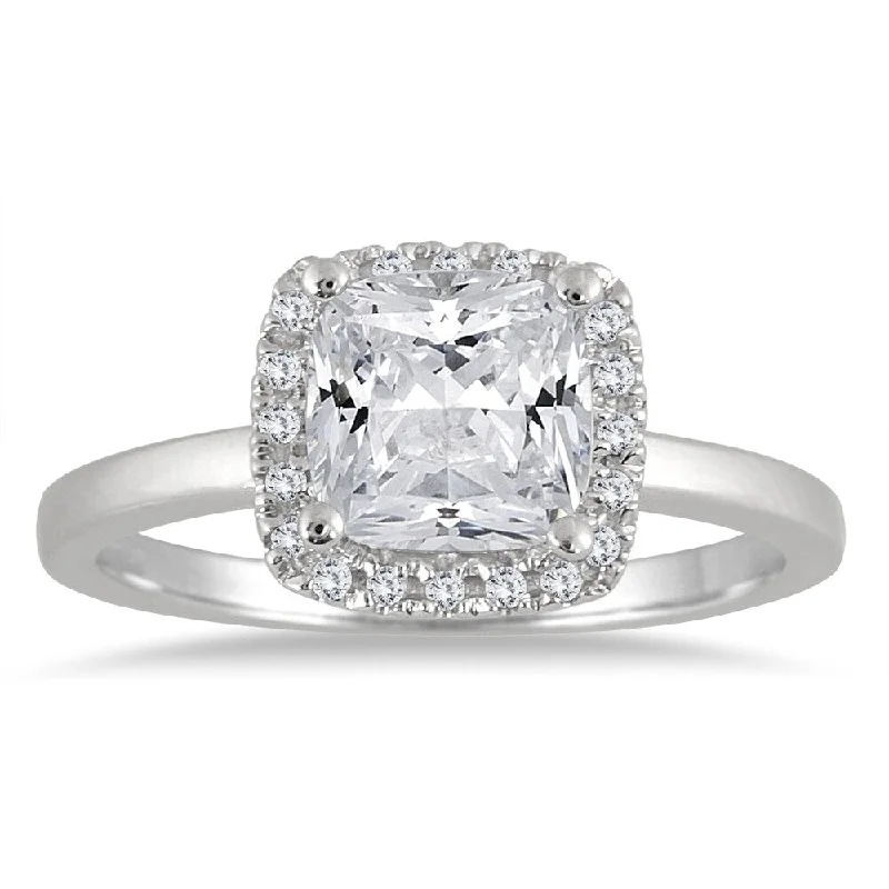 luxury wedding rings -1 1/6 Carat Cushion Cut Diamond Halo Ring in 14K White Gold