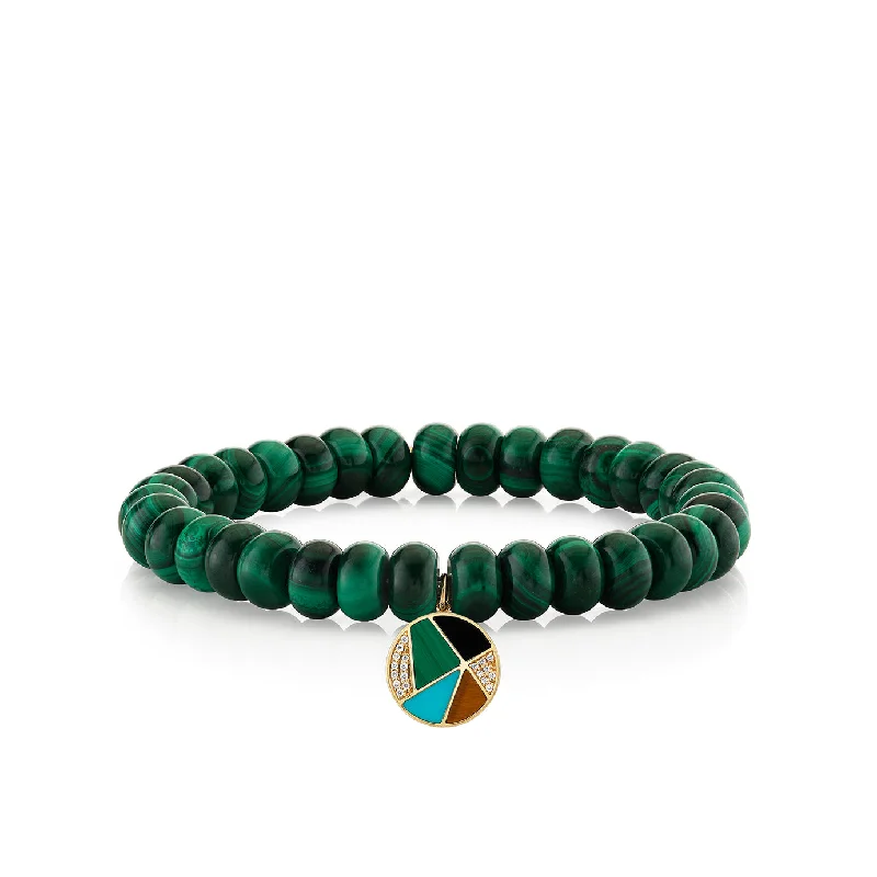 trendy bracelet designs -Gold & Diamond Mosaic Disc on Malachite