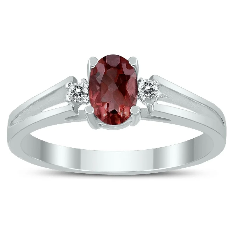 eternity rings with diamonds -6X4MM Garnet and Diamond Open Three Stone Ring in 10K White Gold