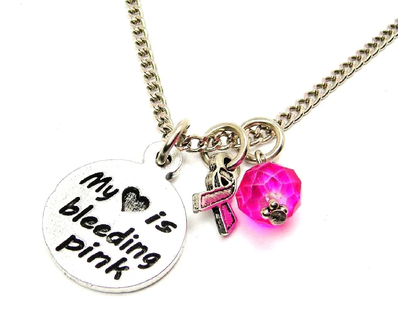 butterfly necklaces for women -My Heart is Bleeding Pink with Awareness Ribbon Necklace