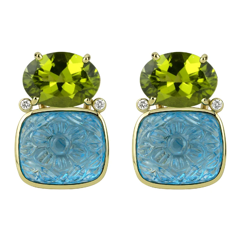 vintage stud earrings -Earrings - Peridot , Blue Topaz And Diamond