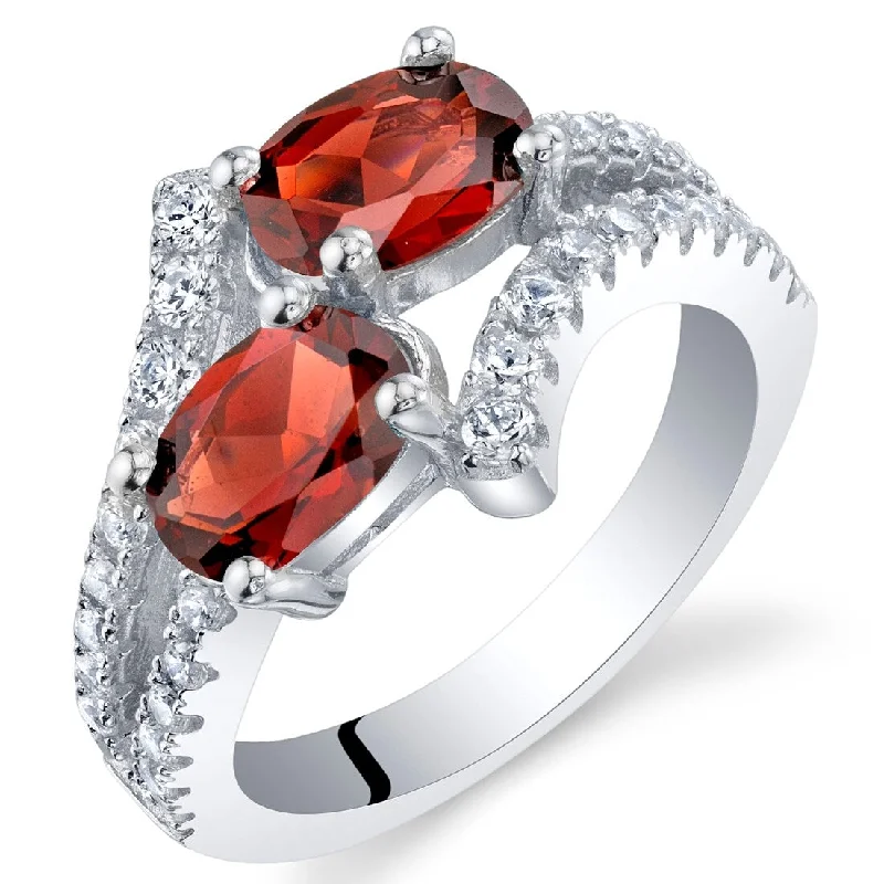 engraved rings for women -Sterling Silver 2 ct Garnet Birthstone Ring