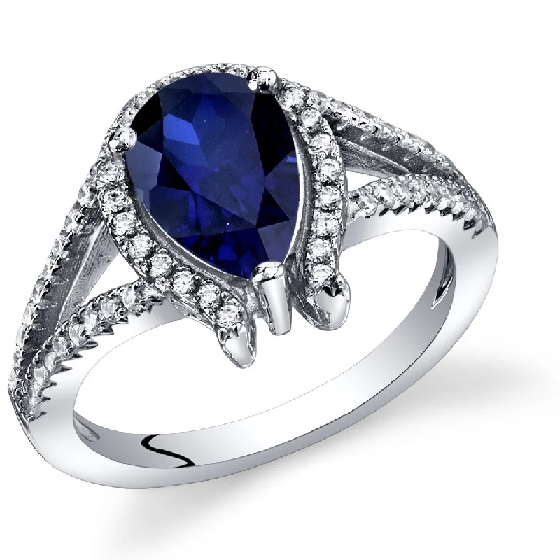 fashion gemstone rings for women -Sterling Silver 1.75 ct Created Sapphire Birthstone Ring