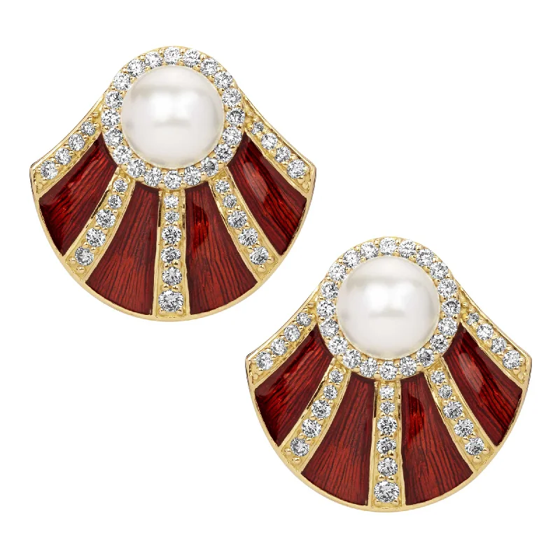 fashion statement earrings -Earrings - South Sea Pearl, Diamond(enamel)