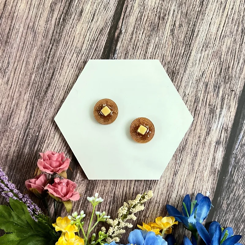 zirconia earrings for women -Butter Waffle Stud Earrings