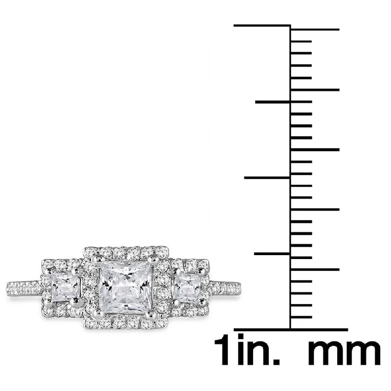 simple wedding rings for women -Marquee 14k White Gold 1ct TDW Princess Cut Halo Diamond Three Stone Ring (I-J, I1-I2)