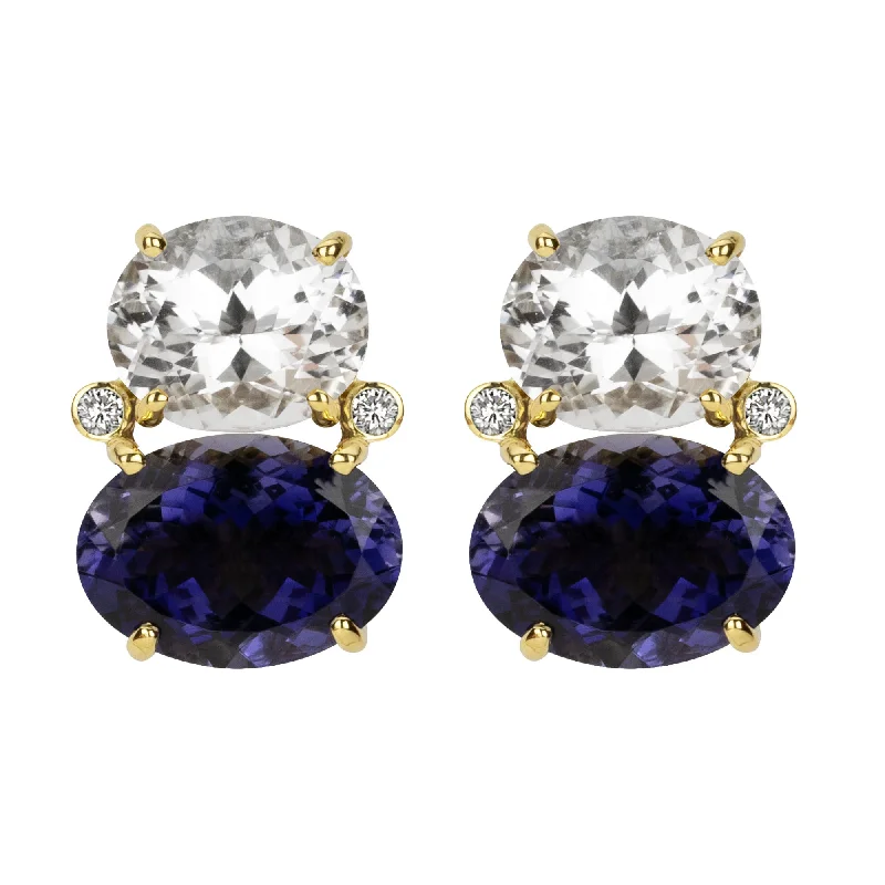 cluster earrings for women -Earrings - Crystal, Iolite And Diamond