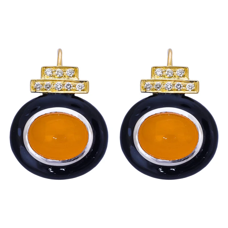 creative earrings for women -Earrings- Cornelian and Diamond (Enamel)