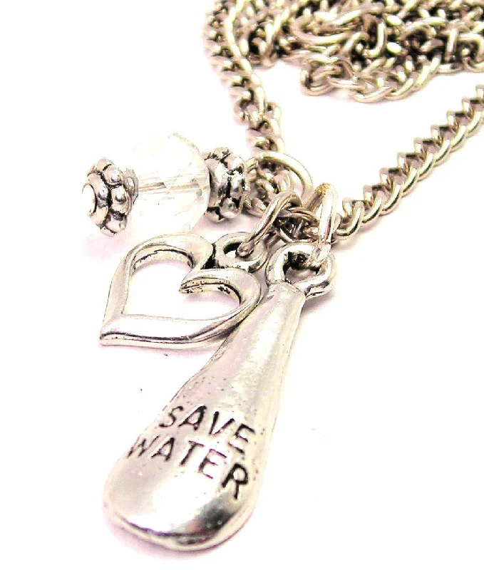 thick chain necklaces for women -Save Water Drop Necklace with Small Heart