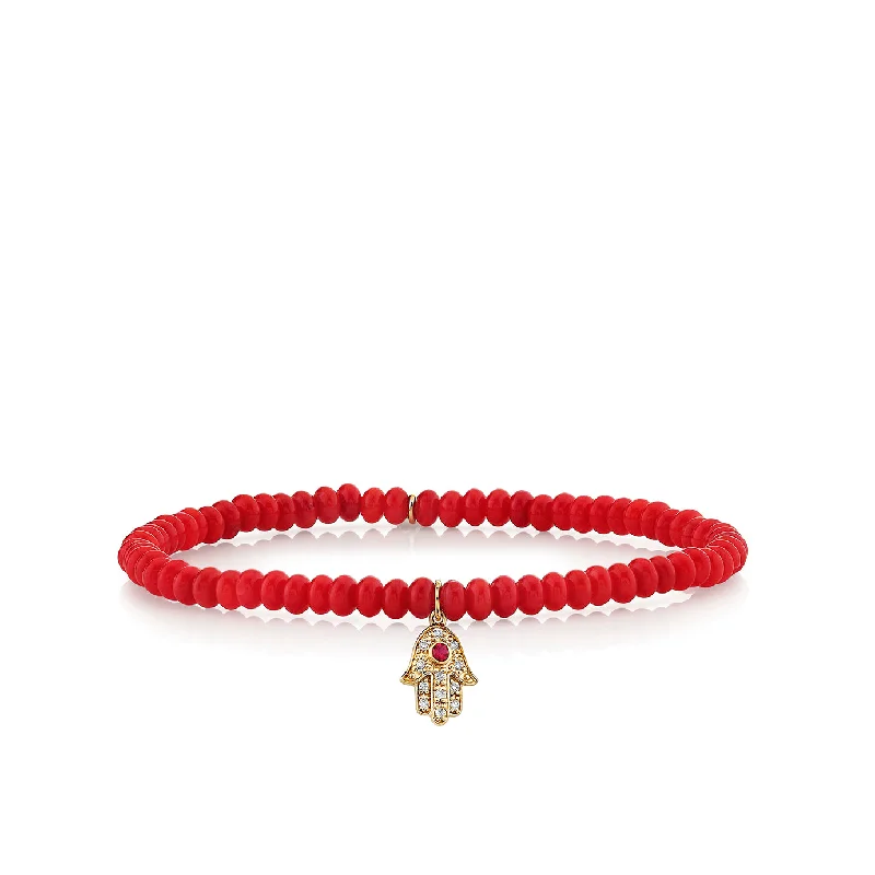 classic charm bracelets -Gold & Diamond Mini Hamsa on Red Sea Bamboo