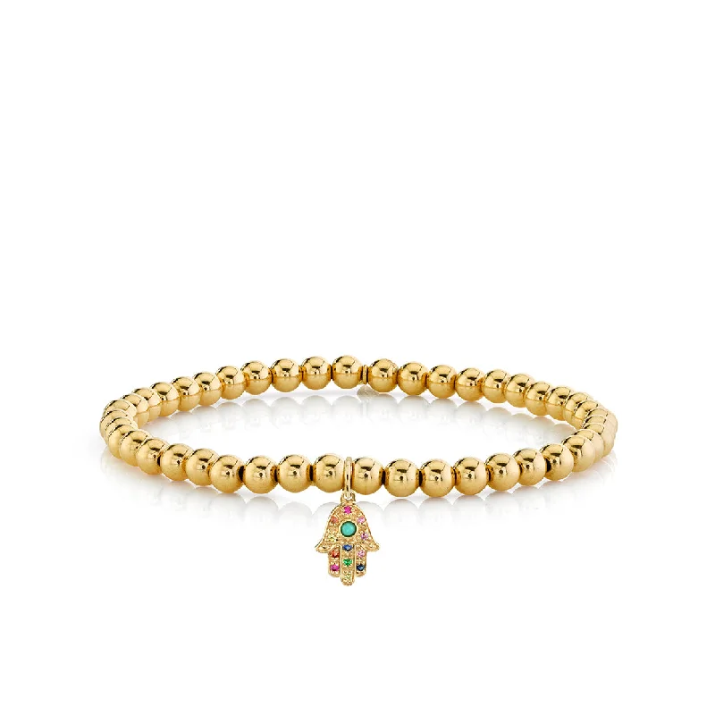 sparkly bangles for women -Gold & Rainbow Small Hamsa On Gold Beads