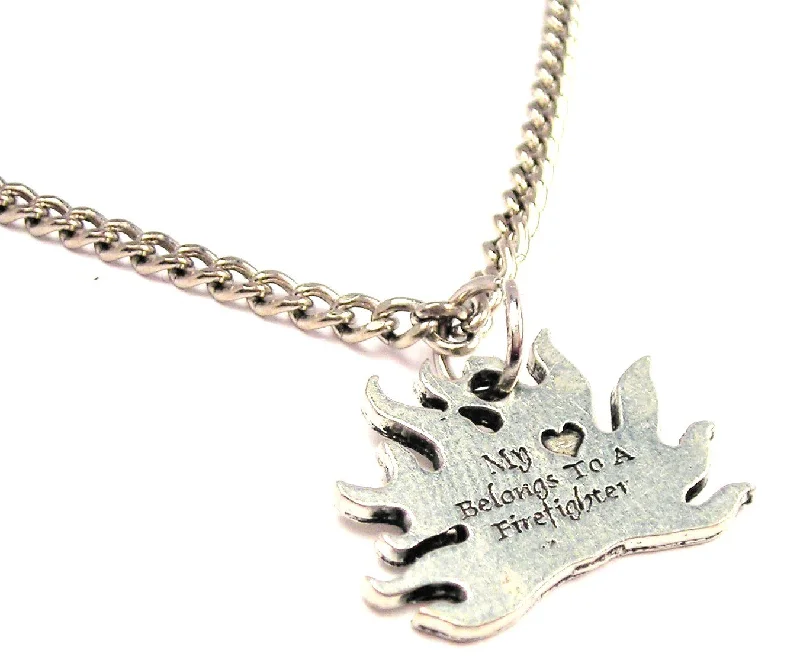 birthday gift necklaces for women -My Heart Belongs To A Firefighter Single Charm Necklace