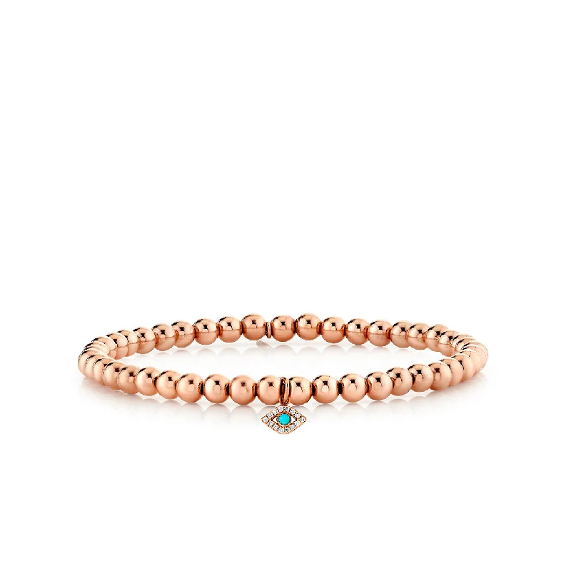 gold plated bangles for women -Rose Gold & Diamond Eye on Rose Gold Beads