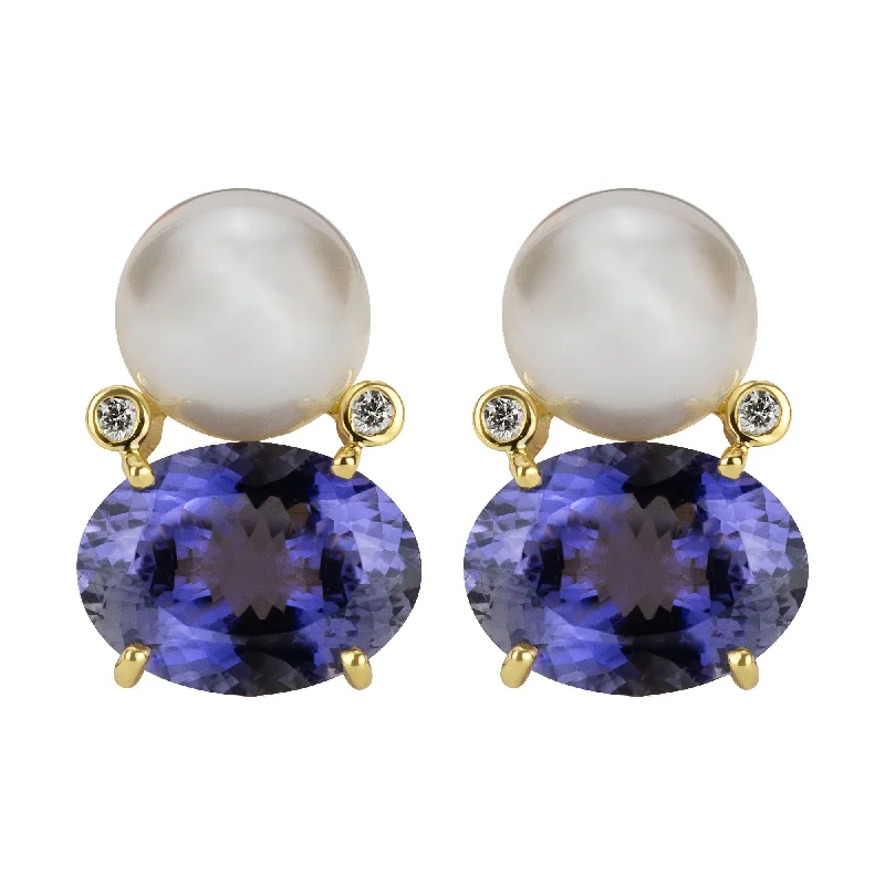 gold earrings for women -Earrings - South Sea Pearl, Iolite And Diamond