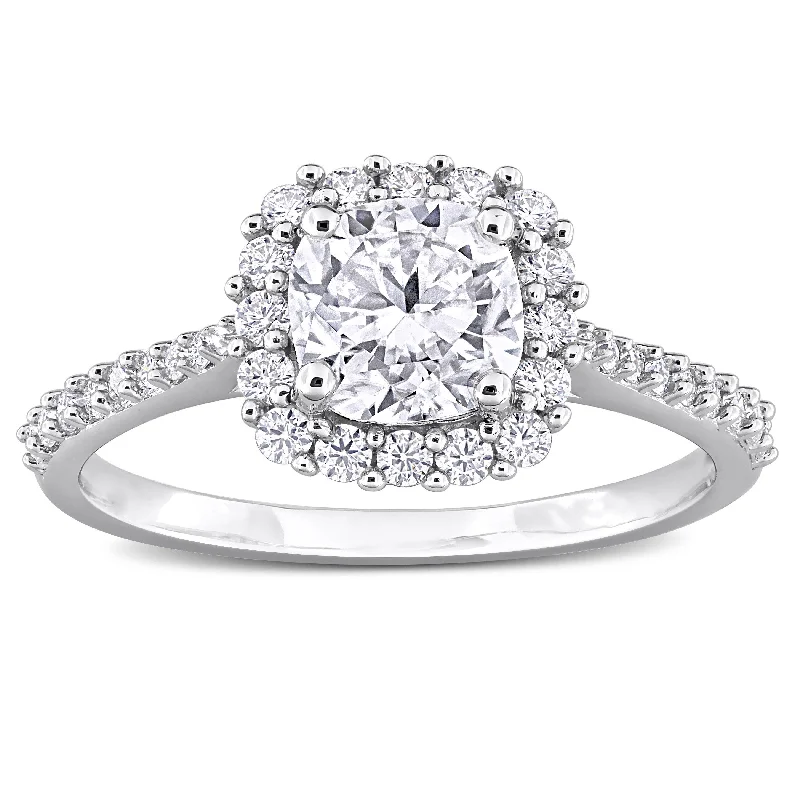 vintage rings for women -Miadora 1 3/8ct DEW Cushion-Cut Created Moissanite Halo Ring in Sterling Silver