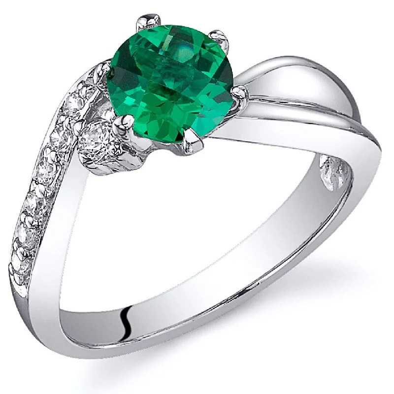 fashion gemstone rings for women -Sterling Silver 0.75 ct Created Emerald Birthstone Ring