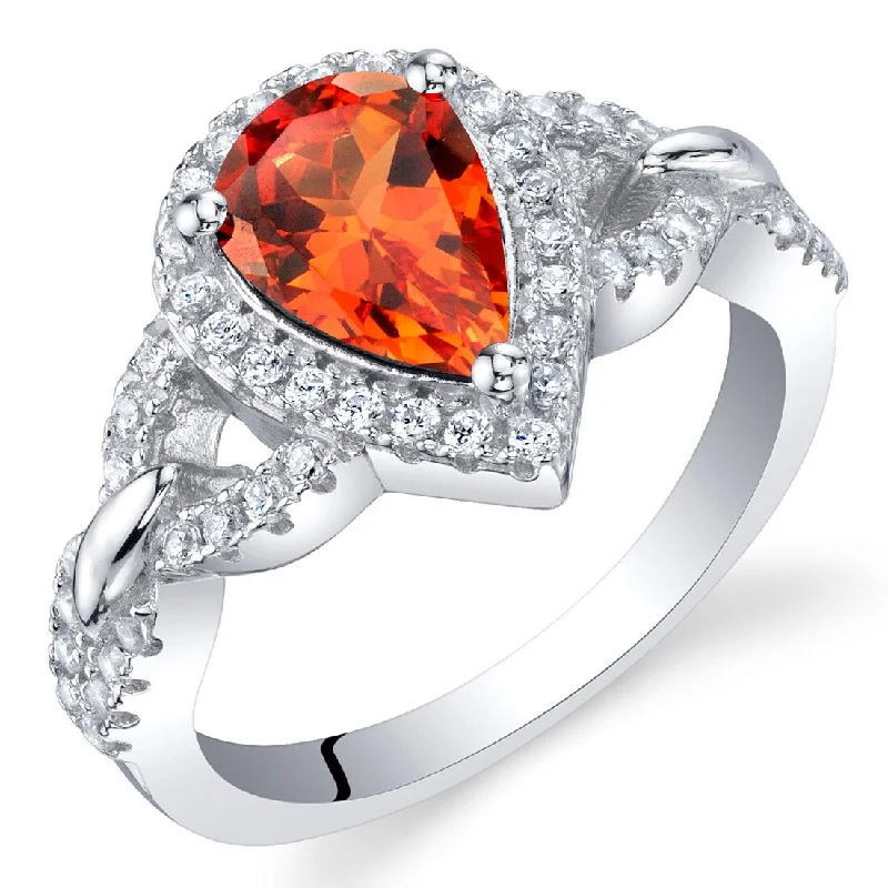 vintage wedding rings for women -Sterling Silver 1.75 ct Created Padparadscha Sapphire Halo Ring