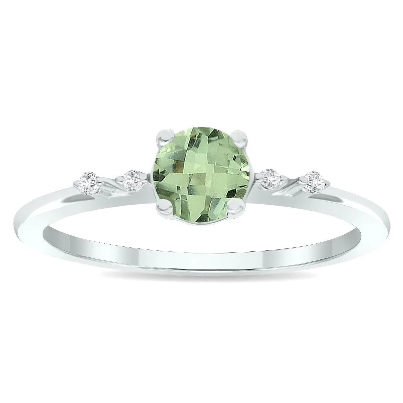 silver rings for women -Women's Green Amethyst and Diamond Sparkle Ring in 10K White Gold