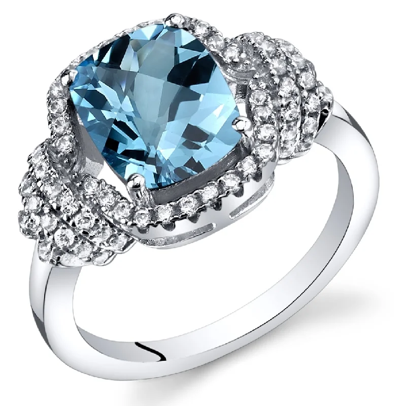 infinity rings for women -Sterling Silver 2.25 ct Swiss Blue Topaz Birthstone Ring