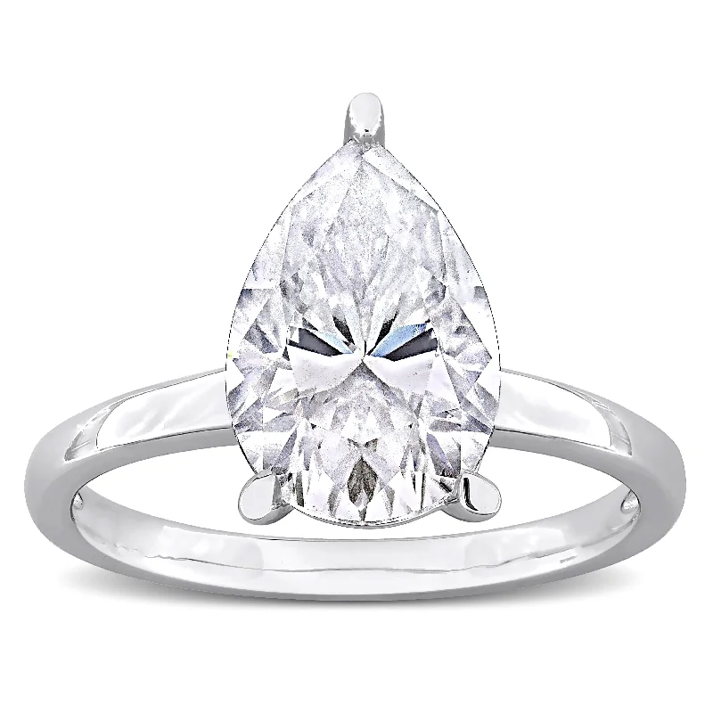 statement wedding rings for women -Miadora 3ct DEW Pear-cut Created Moissanite Solitaire Ring in Sterling Silver