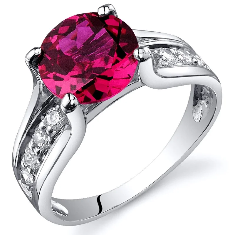 wedding set rings for women -Sterling Silver 2.5 ct Created Ruby Birthstone Ring