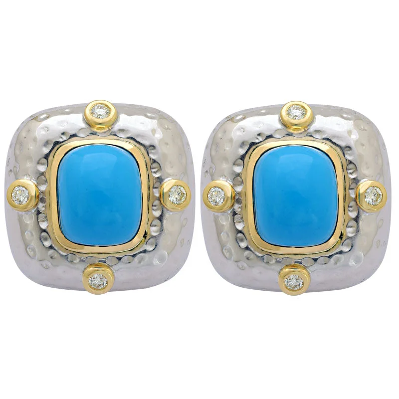 clip-on earrings for women -Earrings-Turquoise and Diamond