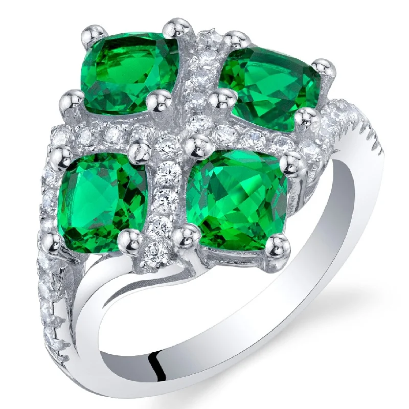 flower rings for women -Sterling Silver 2 ct Created Emerald Birthstone Ring