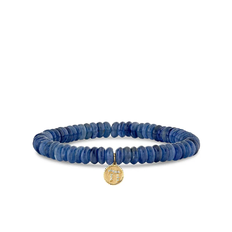 stackable bracelets for women -Gold & Diamond Tiny Chai Coin on Blue Kyanite