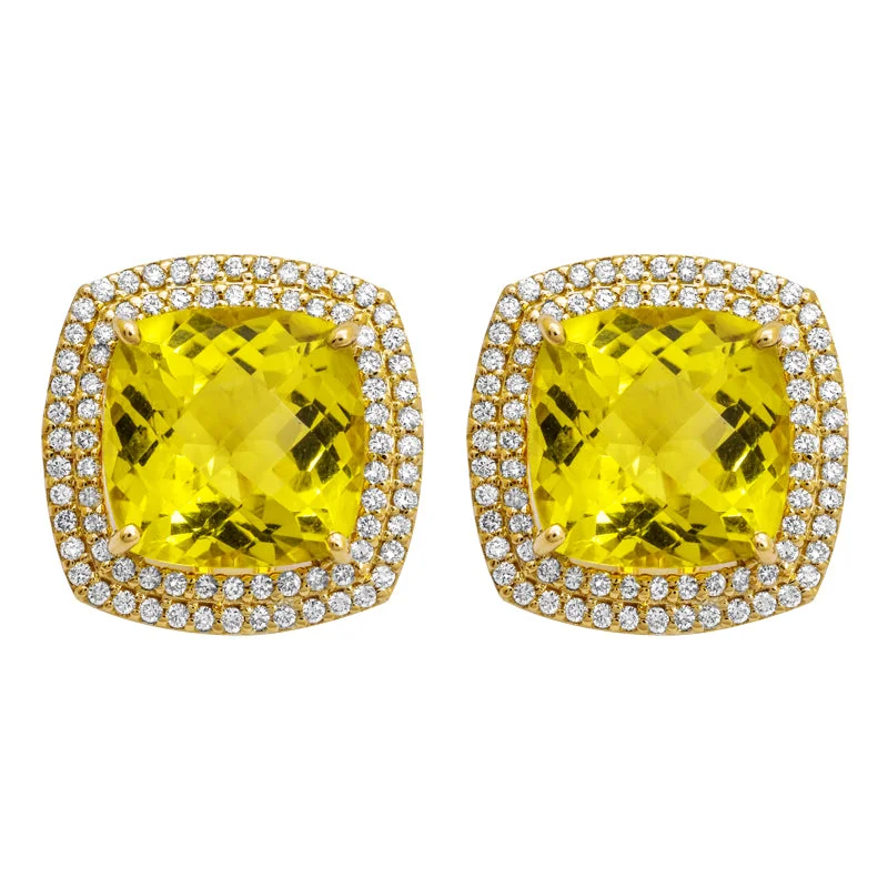 luxury hoop earrings for women -Earrings- Lemon Quartz and Diamond