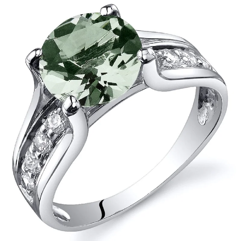 anniversary rings with diamonds -Sterling Silver 1.75 ct Green Amethyst Birthstone Ring