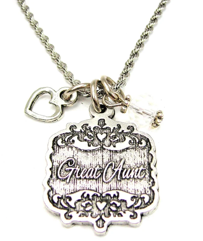 pearl necklaces for women -Great Aunt Victorian Scroll With Open Heart And Crystal 20" Stainless Steel Rope Necklace