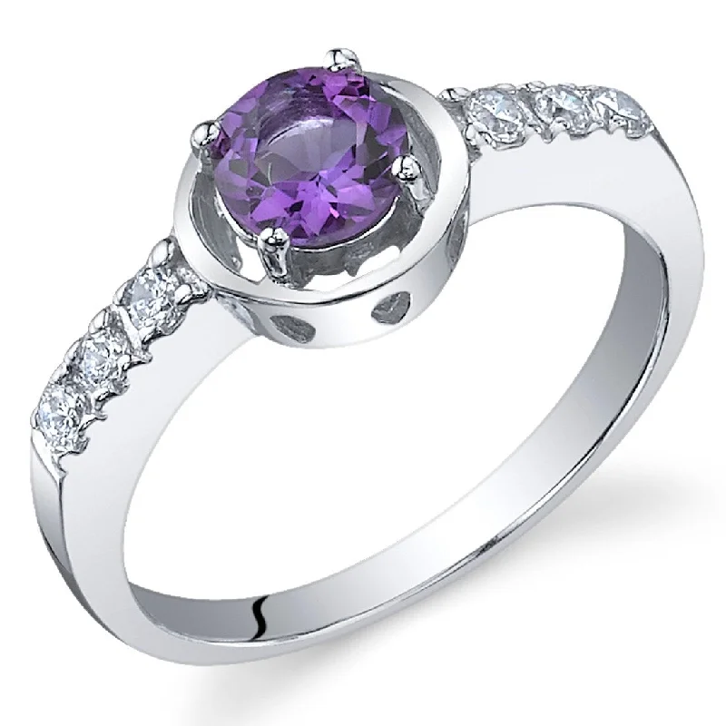 gold wedding bands for women -Sterling Silver 0.5 ct Amethyst Birthstone Ring