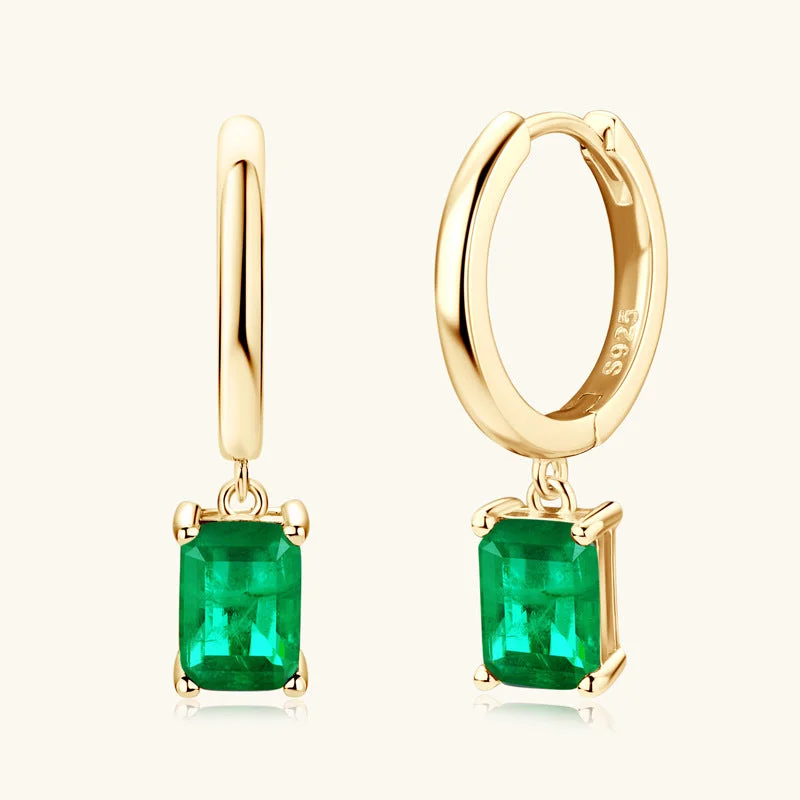 hoop earrings with diamonds -Golden Tone Emerald Color Drop Earrings