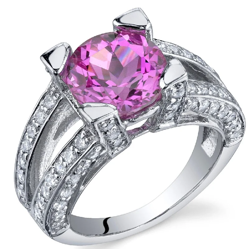 personalized wedding rings -Sterling Silver 3.75 ct Created Pink Sapphire Birthstone Ring