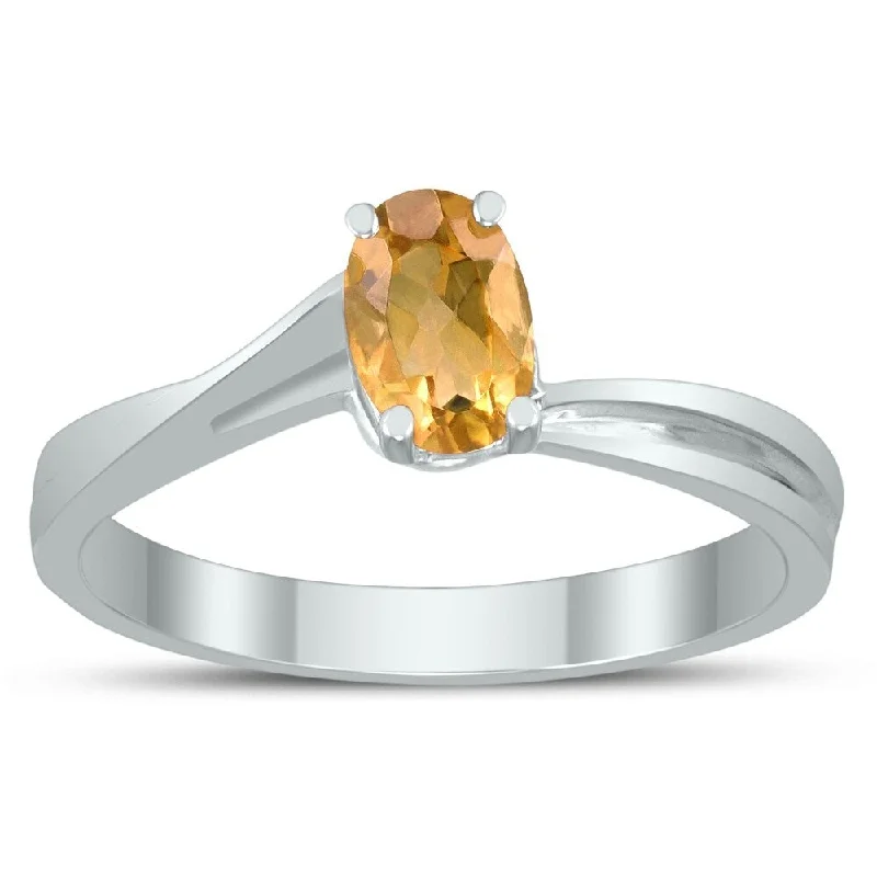 gemstone rings for women -Solitaire Oval 6X4MM Citrine Gemstone Twist Ring in 10K White Gold