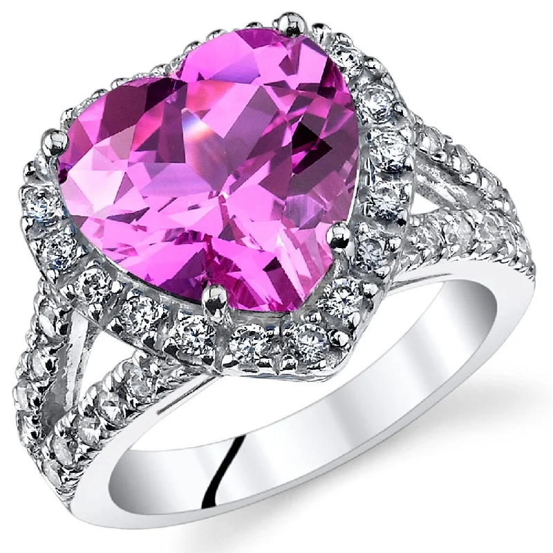 engagement rings with diamonds -Sterling Silver 5.5 ct Created Pink Sapphire Birthstone Ring