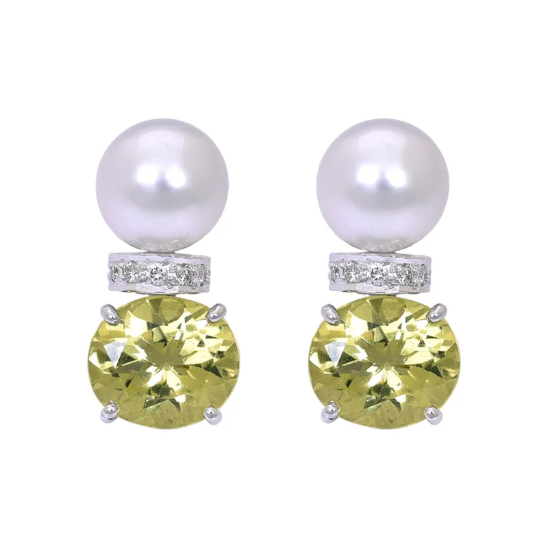 luxury diamond earrings for women -Earrings- Lemon Quartz, South Sea Pearl and Diamond