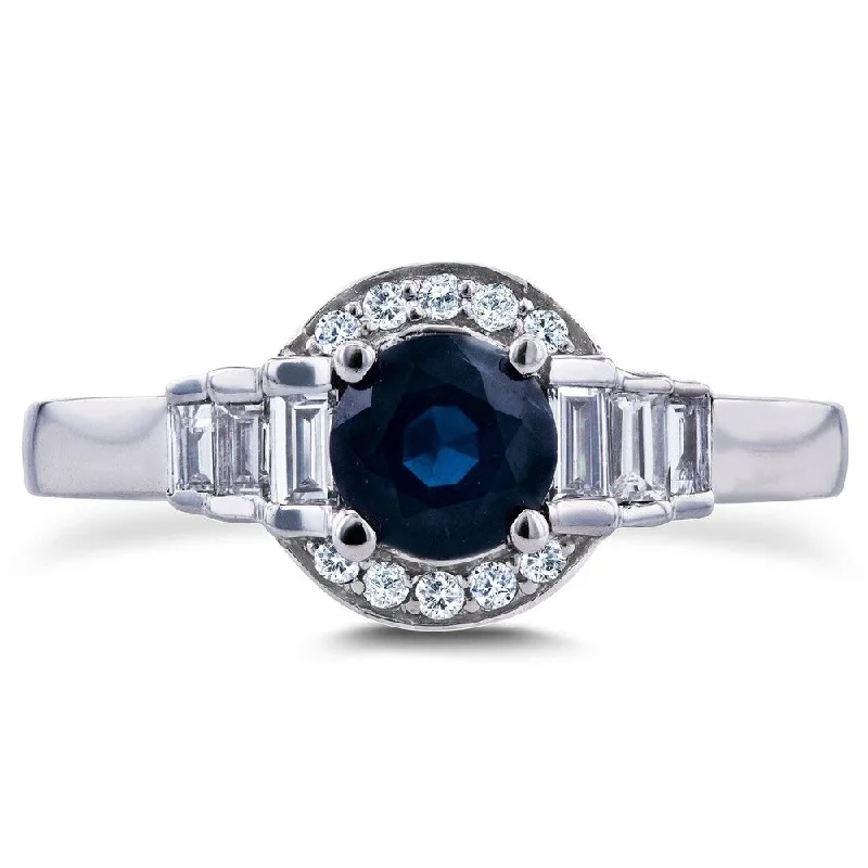 trendy rings for women -Annello by Kobelli 14k White Gold 7/8ct TCW Sapphire and Diamond Semi-Halo Ring