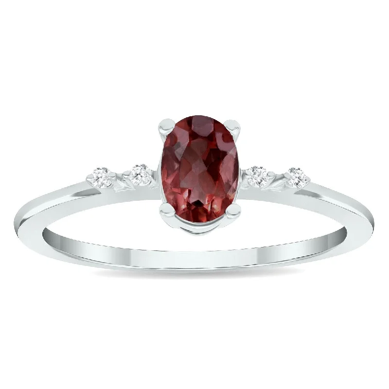 wedding bands with diamonds -Women's Garnet and Diamond Sparkle Ring in 10K White Gold