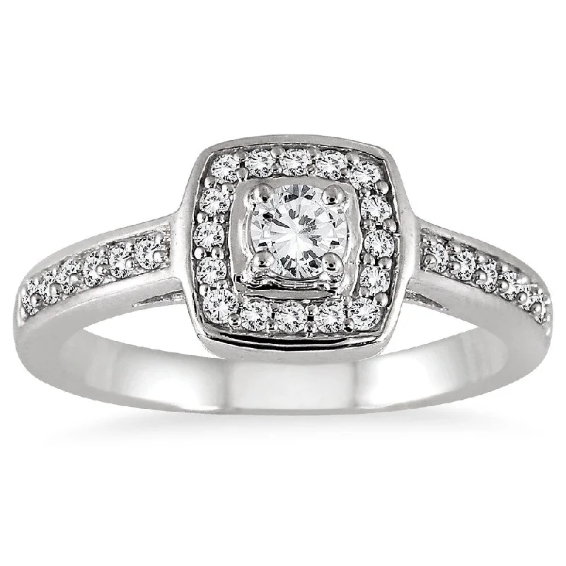 multi-stone rings for women -1/2 Carat TW Diamond Halo Ring in 10K White Gold