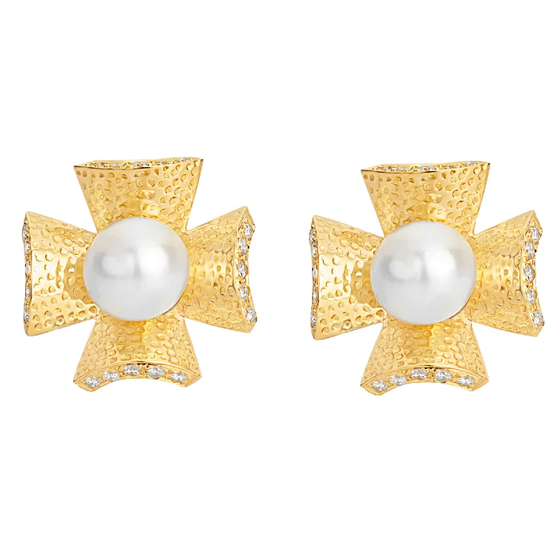 unique earrings for women -Earrings- Pearl And Diamond