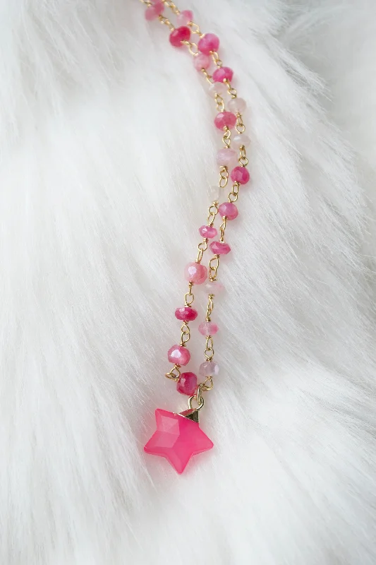 custom engraved necklaces -Hot Pink Jade Star