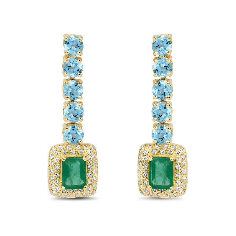 chic gold earrings for women -Earrings - Blue Topaz, Emerald and Diamond