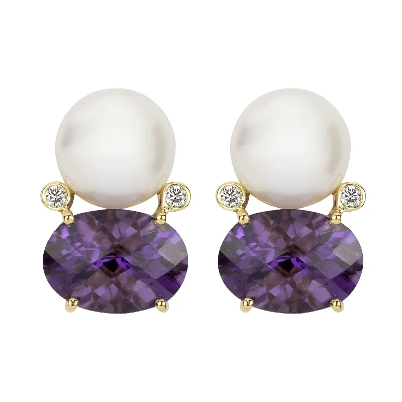 custom engraved earrings -Earrings - South Sea Pearl, Amethyst And Diamond