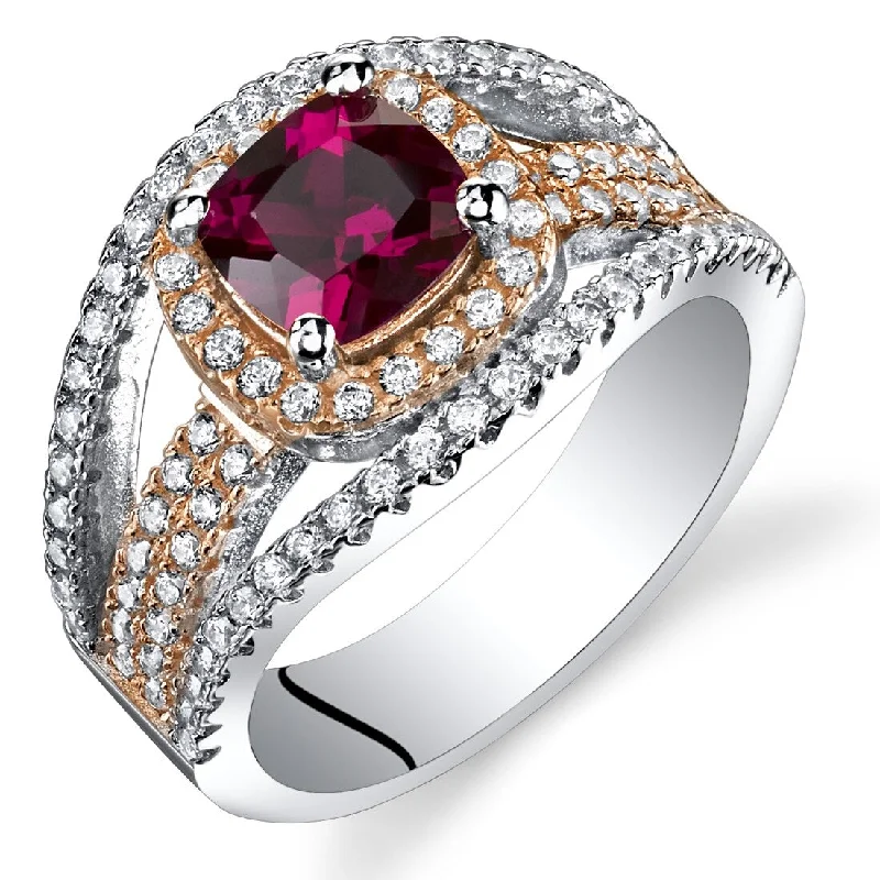 thin engagement rings -Rose Tone Sterling Silver 1.25 ct Created Ruby Ring