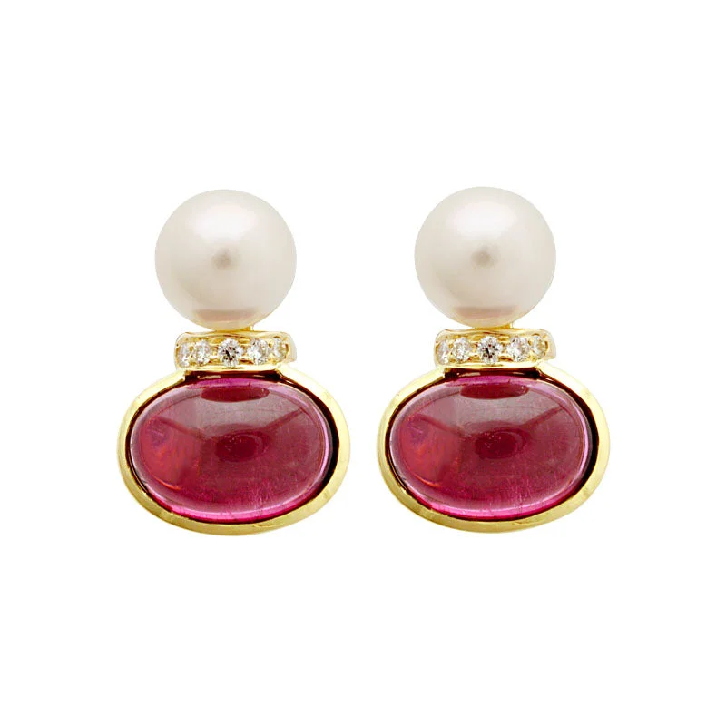 chunky earrings for women -Earrings-South Sea Pearl, Rubellite and Diamond