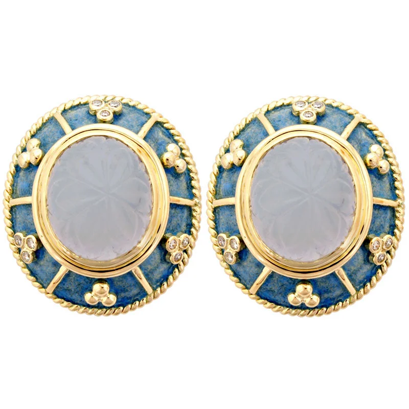 chunky earrings for women -Earrings- Chalcedony And Diamond (Enamel)