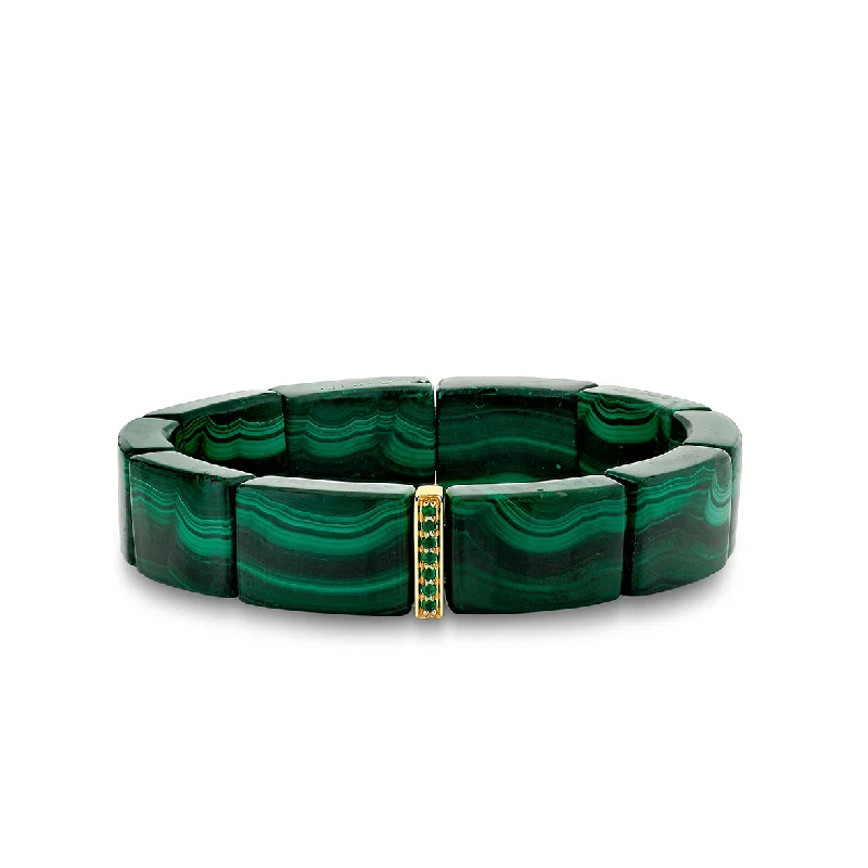 women's gold bangles -Gold & Emerald Single Row Spacer On Malachite